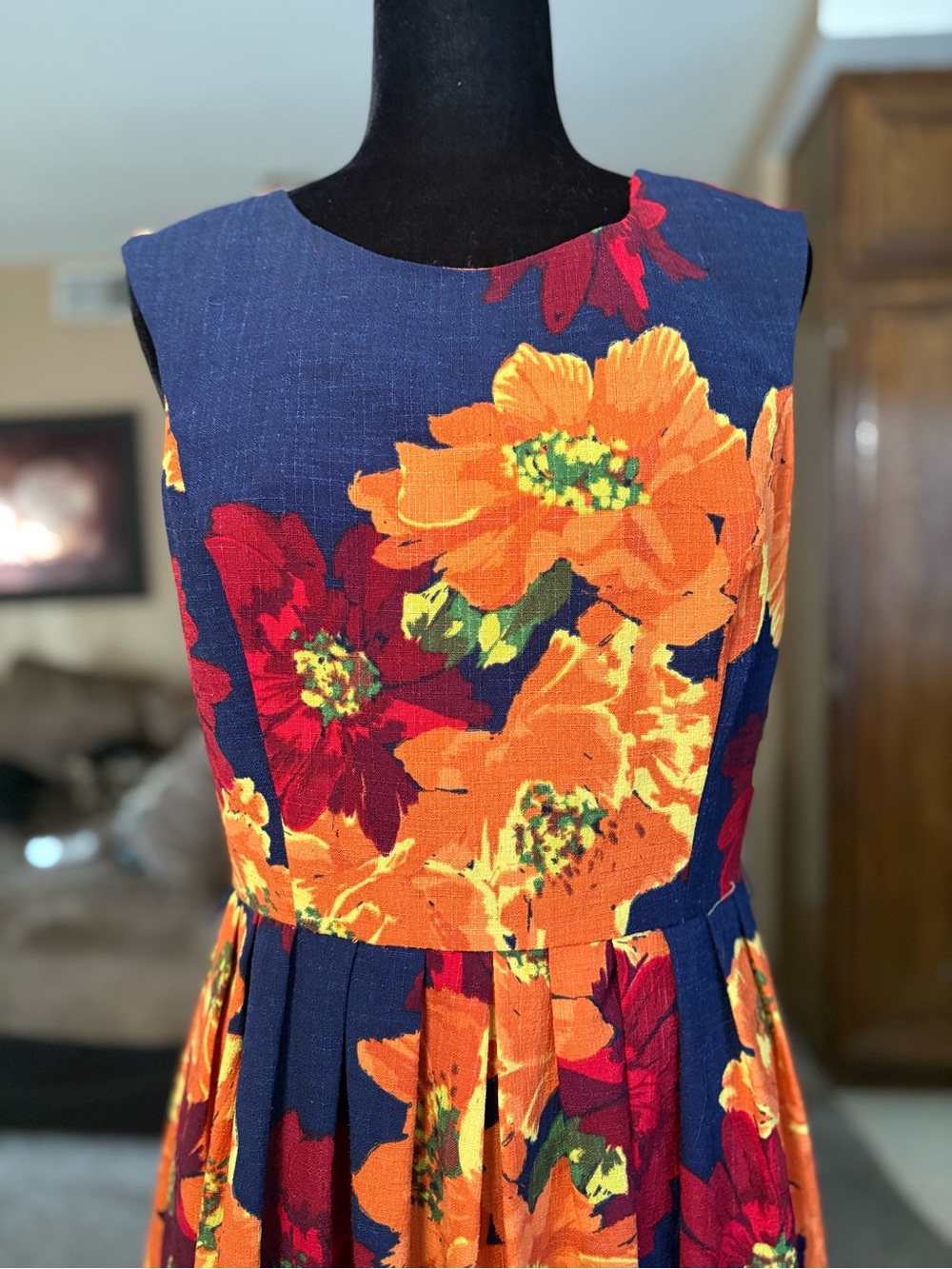 Ellen Tracey Navy Floral Sleeveless Fit-and-Flare Dress size 8